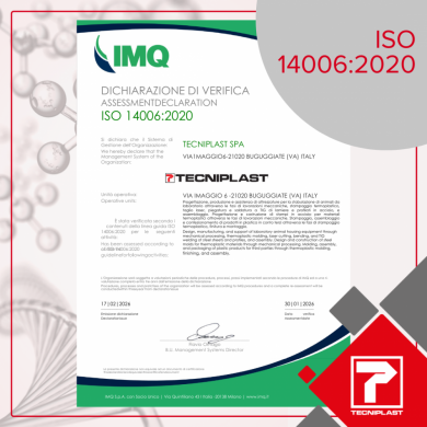 Tecniplast Renews ISO 14006 Eco-Design Certification