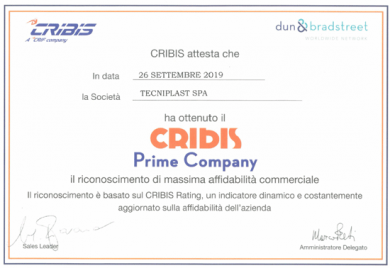 Tecniplast obtient le certificat Cribis Prime Company, la plus haute évaluation de la fiabilité d’une entreprise